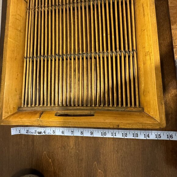 1960s Mid-Century Burnt Tortoise Motif Bamboo Rattan Serving Tray Boho Chic Tiki - Picture 5 of 8